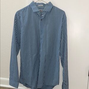 Express Men's Navy Checkered Button Down Shirt